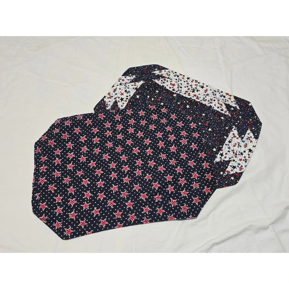 Set of 2 Patriotic Star Quilted‎ Placemats Red White Blue Americana Table/0228
